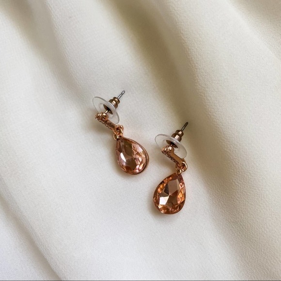 VTG Rose Gold Peach Teardrop CZ Dangle Earrings - Picture 2 of 7